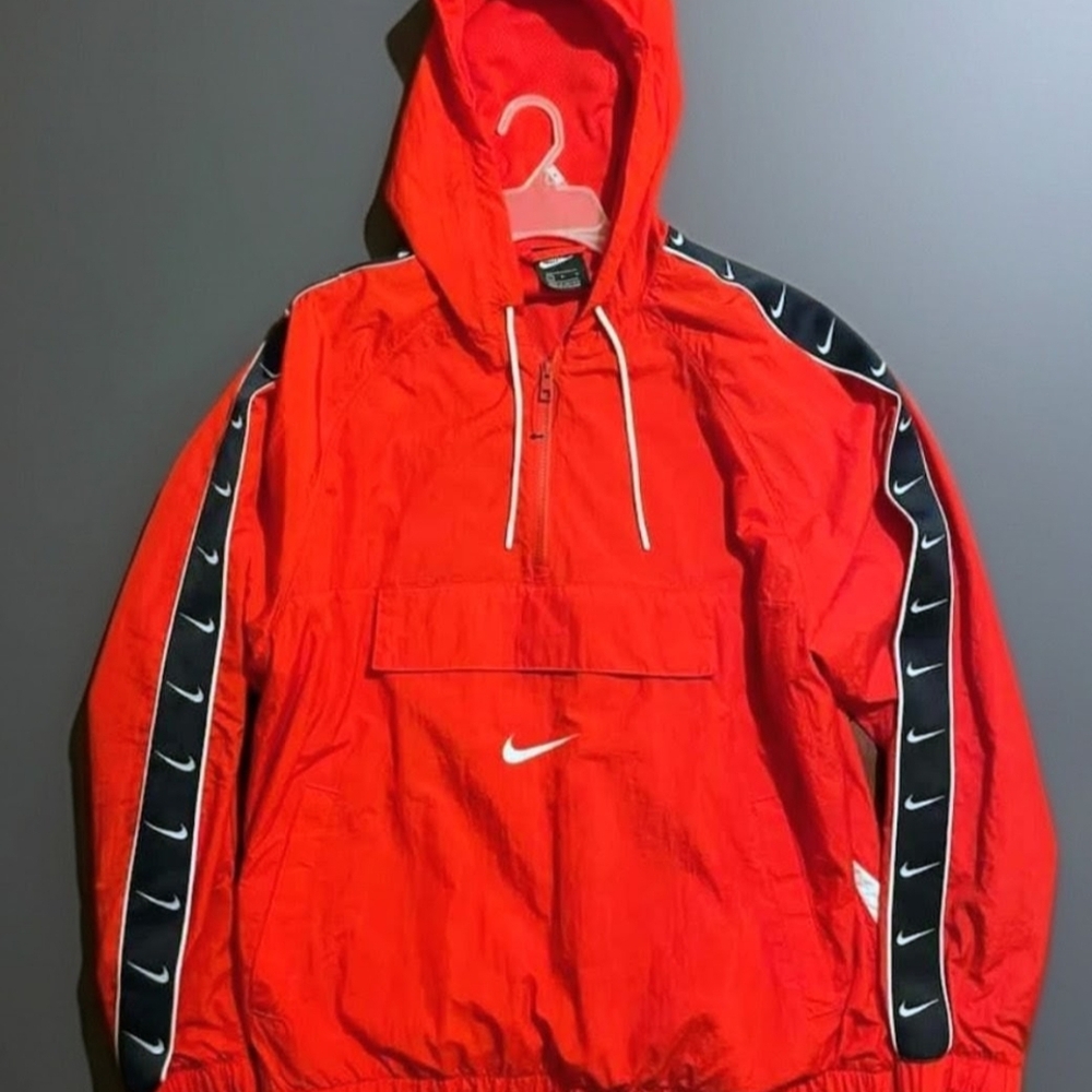 Nike Men's Red Windbreaker with Black Accents